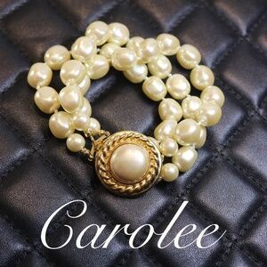 Carolee Triple Strand Simulated Pearl Bracelet with Round Pearl Cabochon Clasp